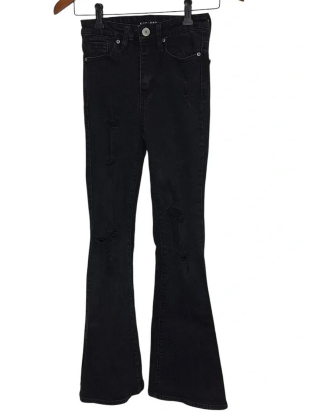 Almost Famous Black Distressed/Ripped Flare Y2K Jeans Women’s Size 0